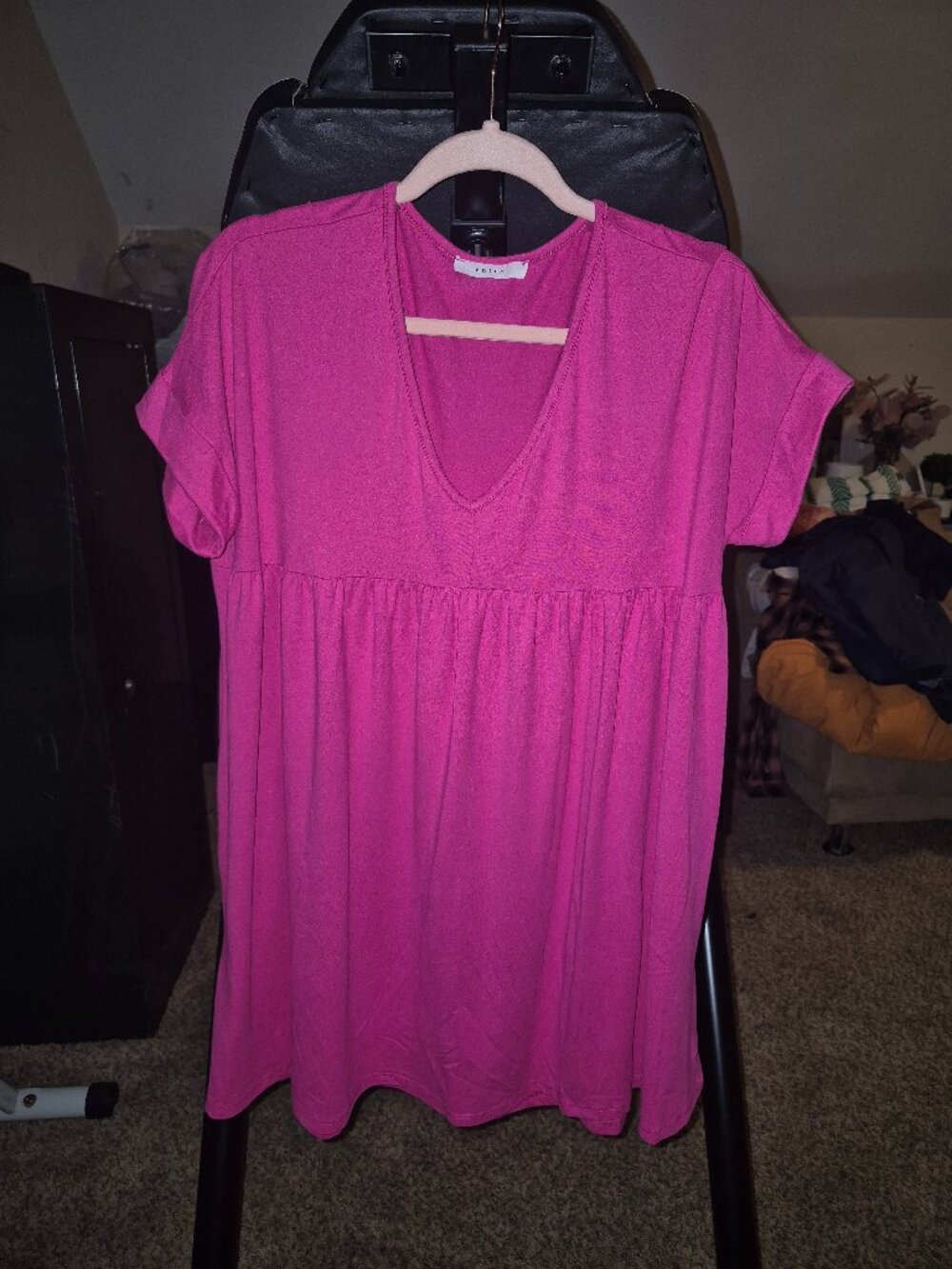 Entro Pink V-Neck Babydoll Dress with Pockets Size S/M
